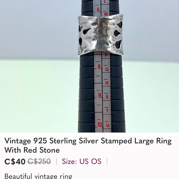 Vintage 925 Sterling Silver Stamped Large Ring With Red Stone - Picture 9 of 9